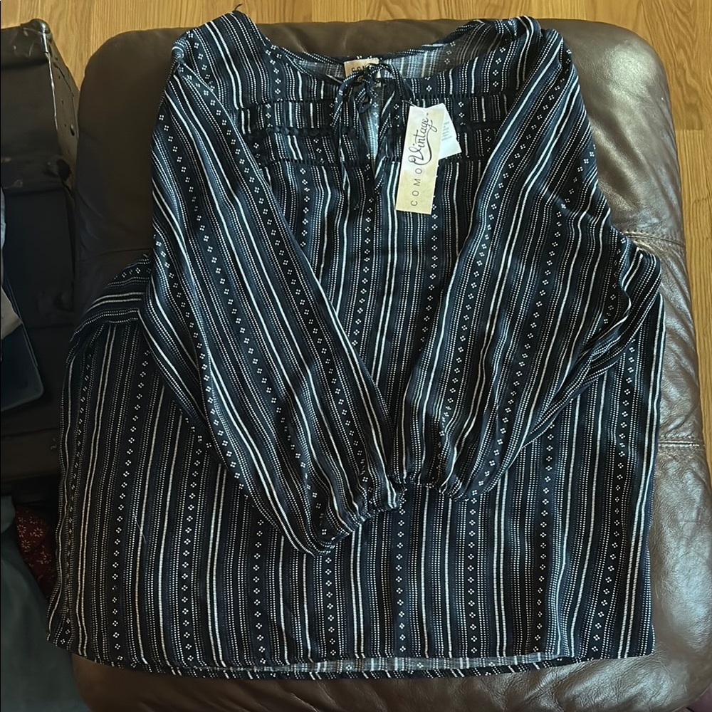 Como Vintage Black and White Striped Blouse